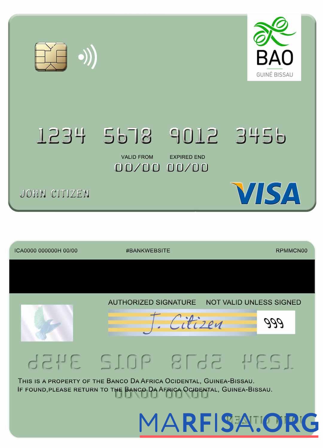 Printable Guinea Bissau Banco Da Africa Ocidental visa debit card download for verification